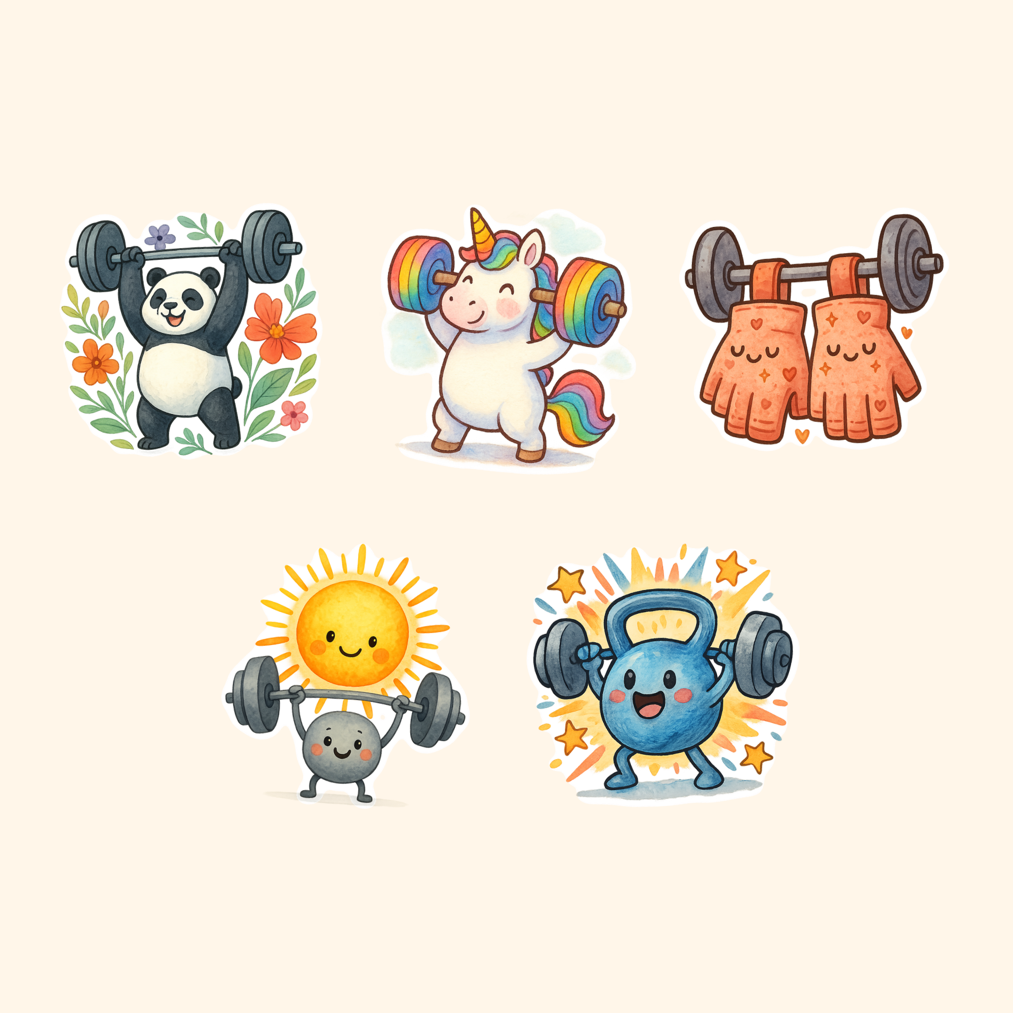 Gym & Fitness Sticker Pack (5-Pack) — all stickers included in the pack