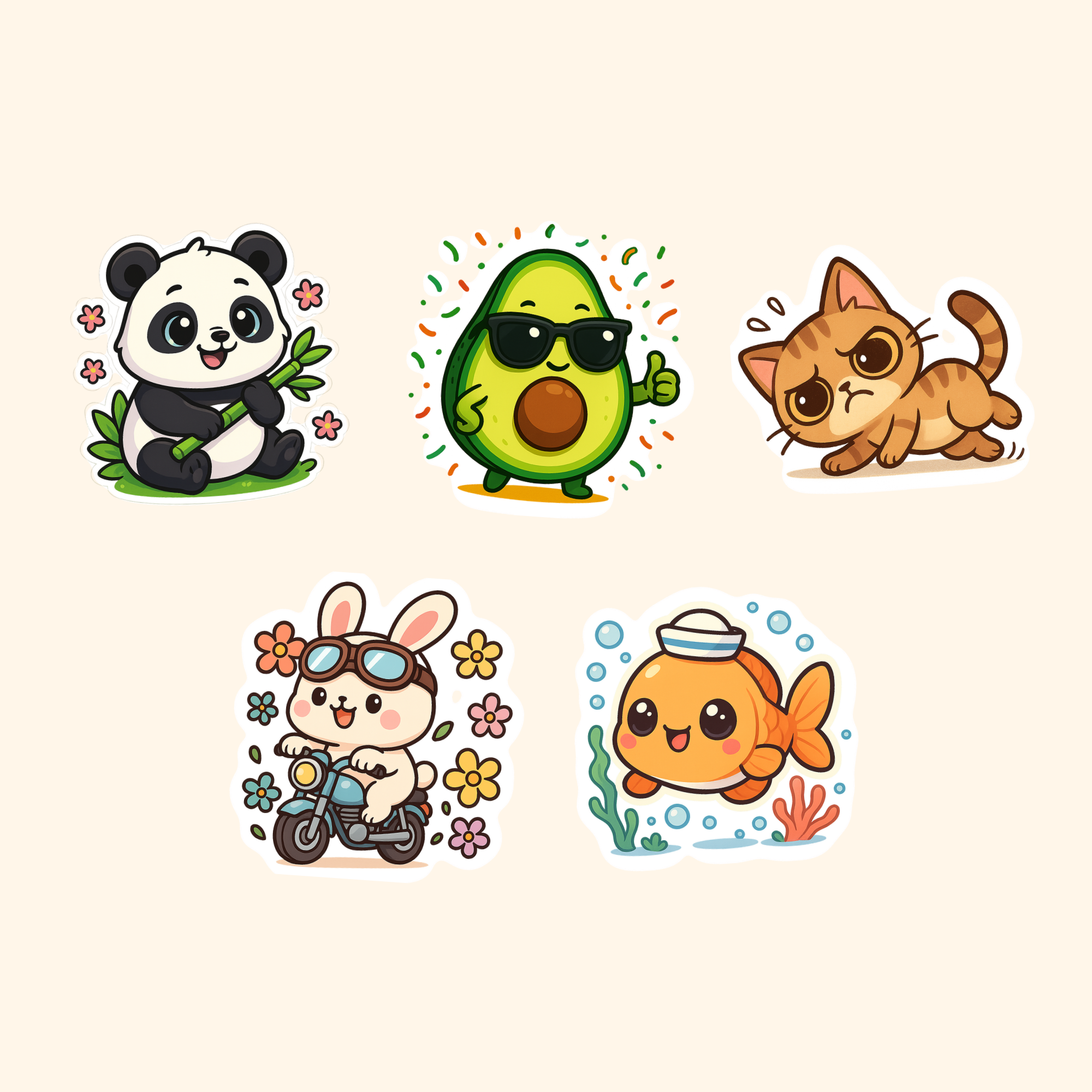 Kawaii & Cute Sticker Pack (5-Pack) — all stickers included in the pack