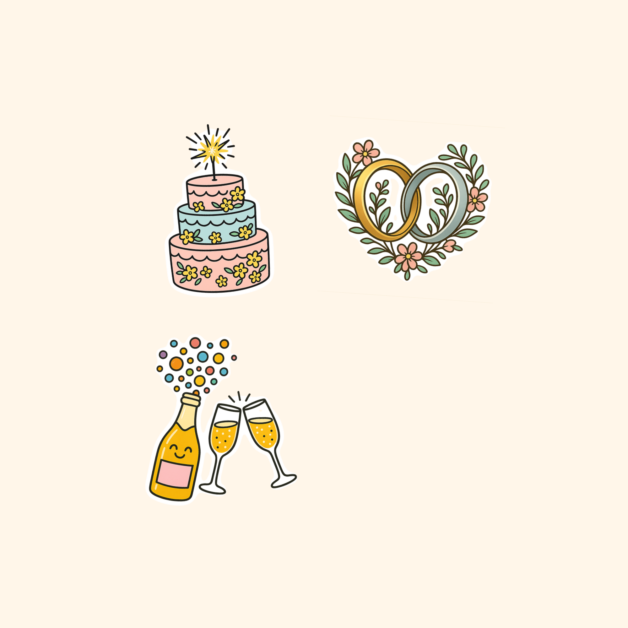 Wedding Mini Sticker Pack (3-Pack) — all stickers included