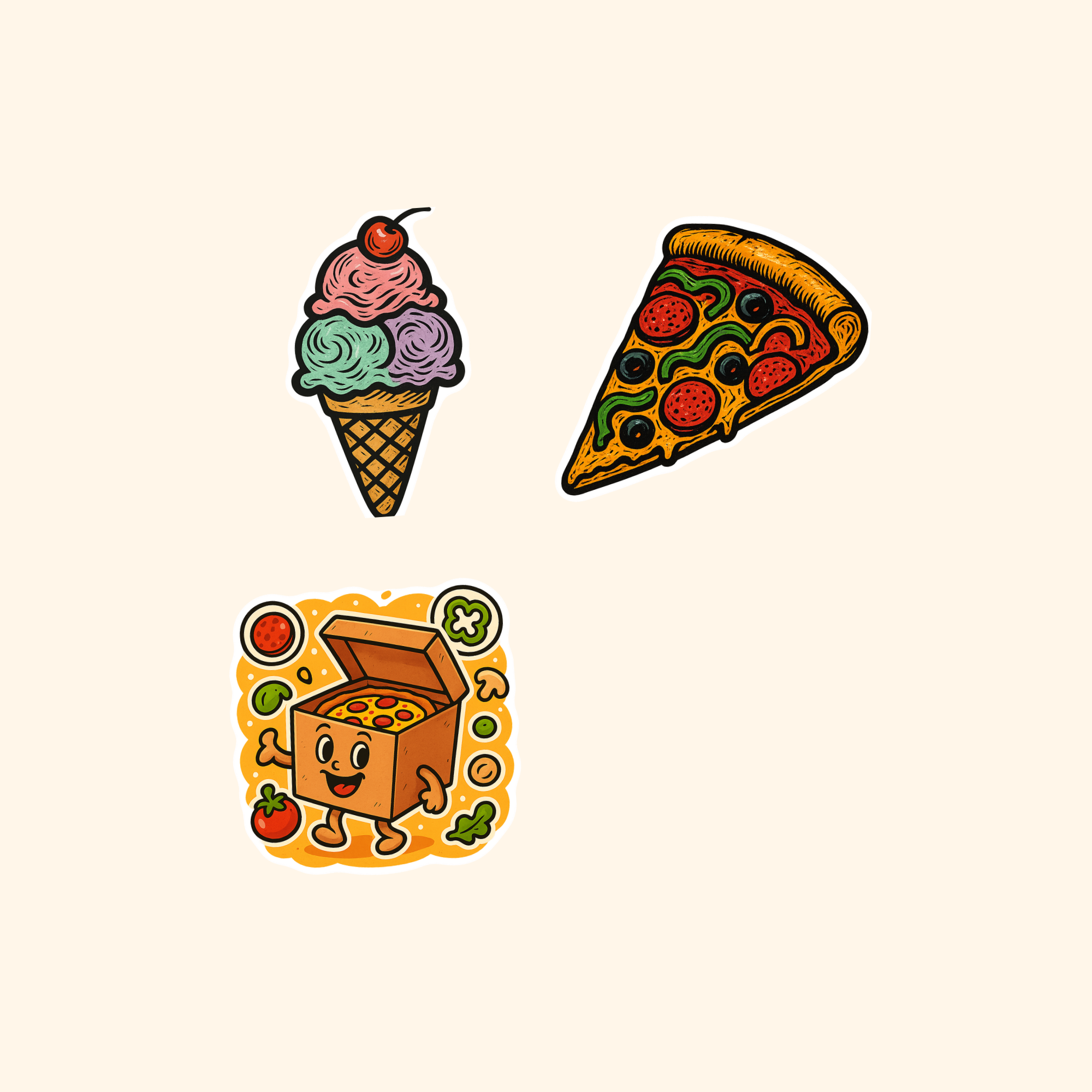 Food & Drink Mini Sticker Pack (3-Pack) — all stickers included