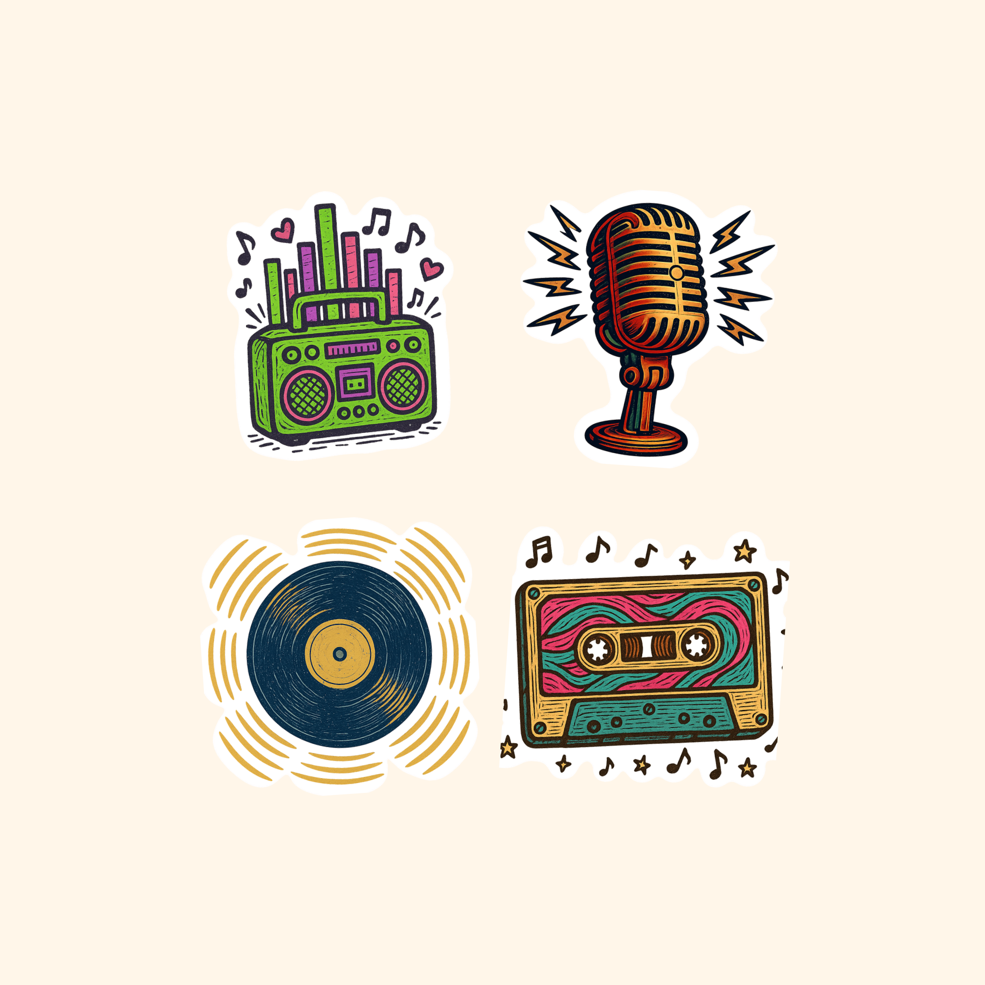Music Sticker Quad Pack (4-Pack) — all stickers included