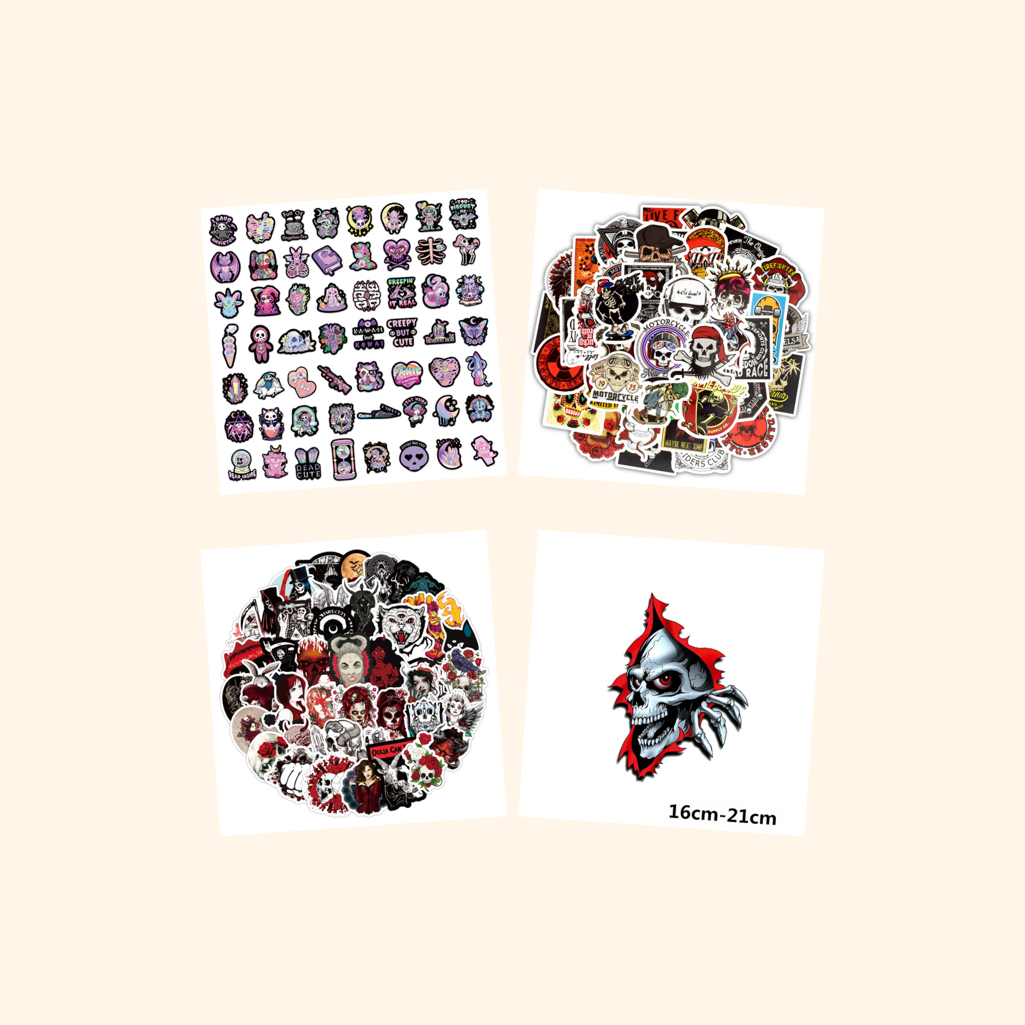 Skulls & Gothic Sticker Quad Pack (4-Pack) — all stickers included