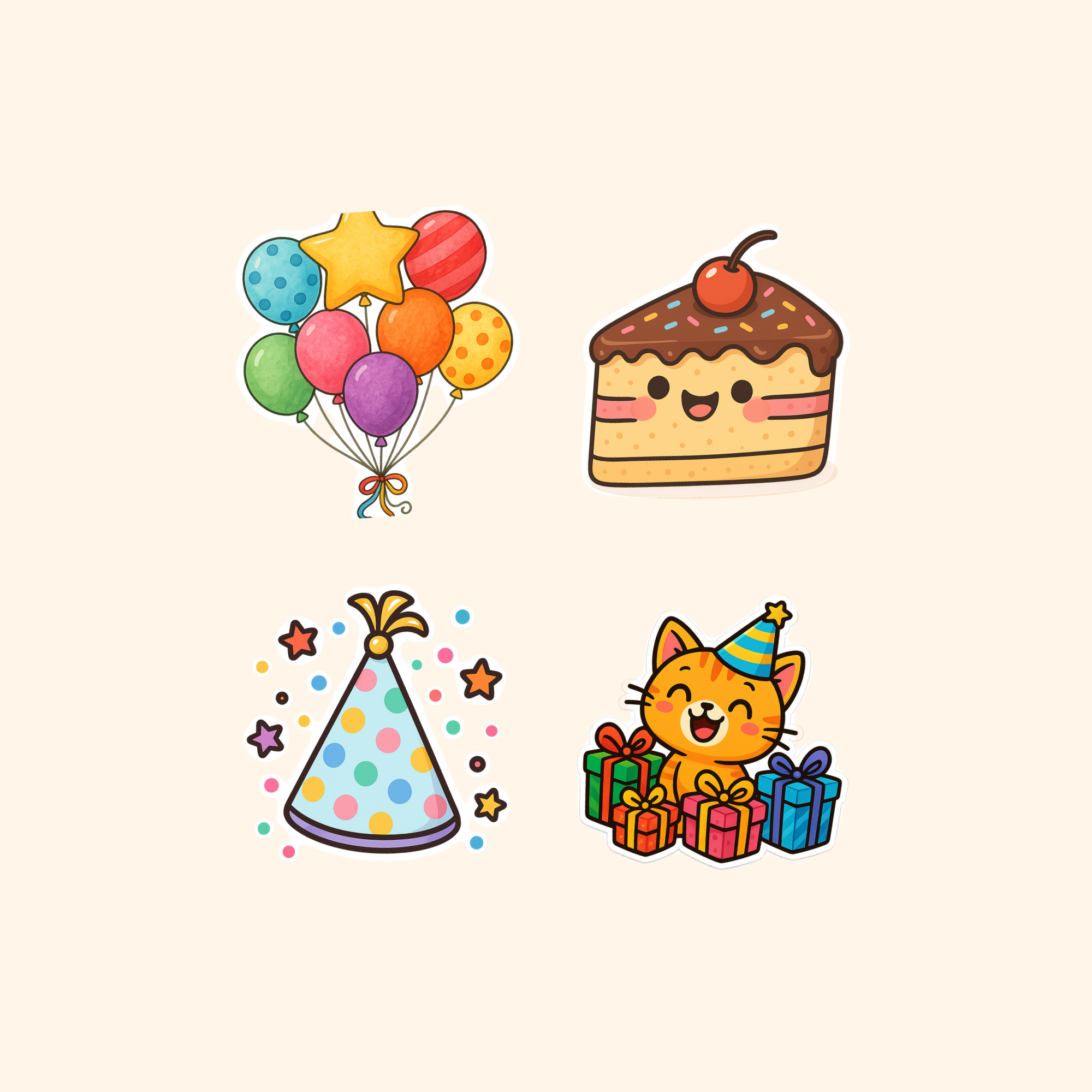 Birthday Sticker Quad Pack (4-Pack) — all stickers included