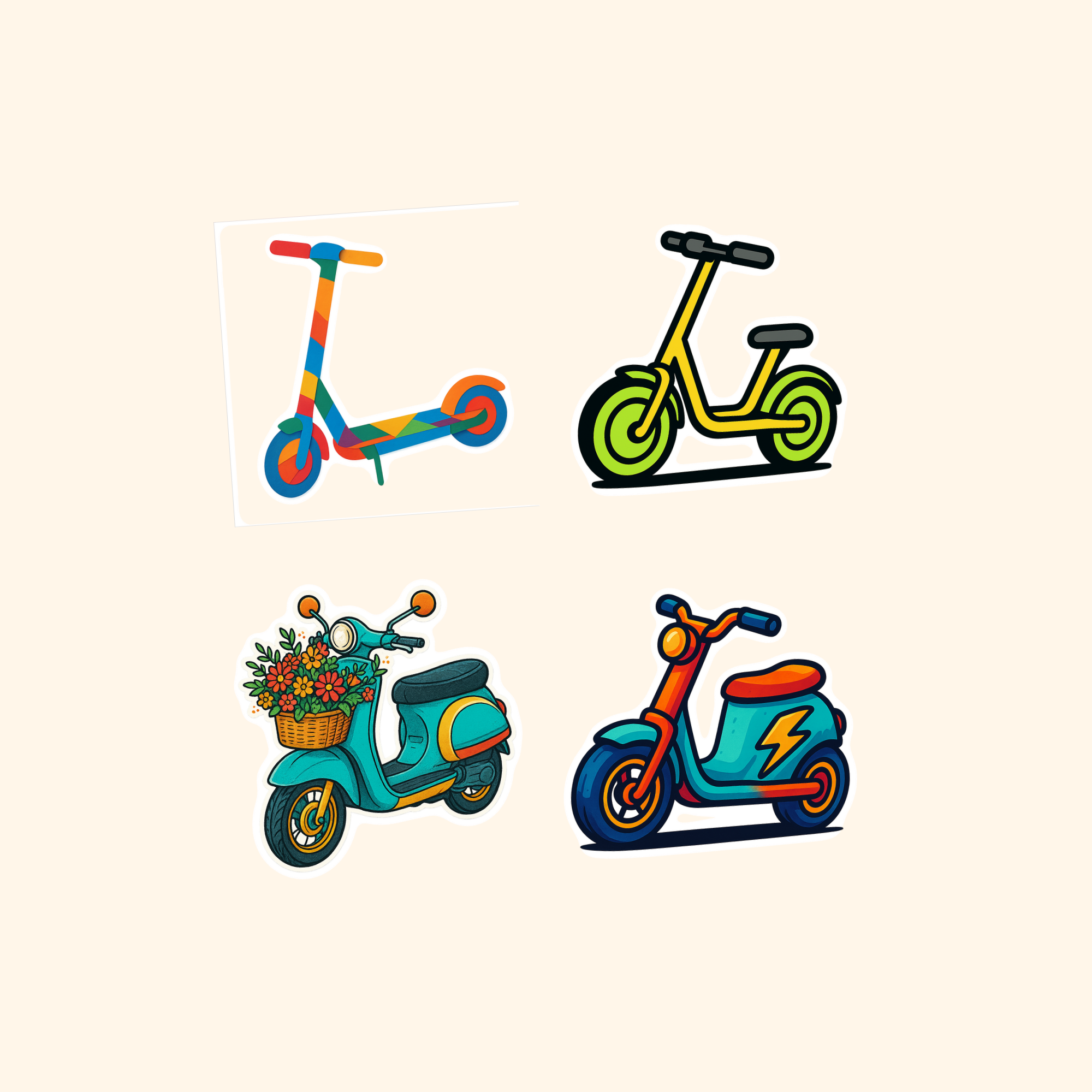 Electric Scooters Sticker Quad Pack (4-Pack) — all stickers included