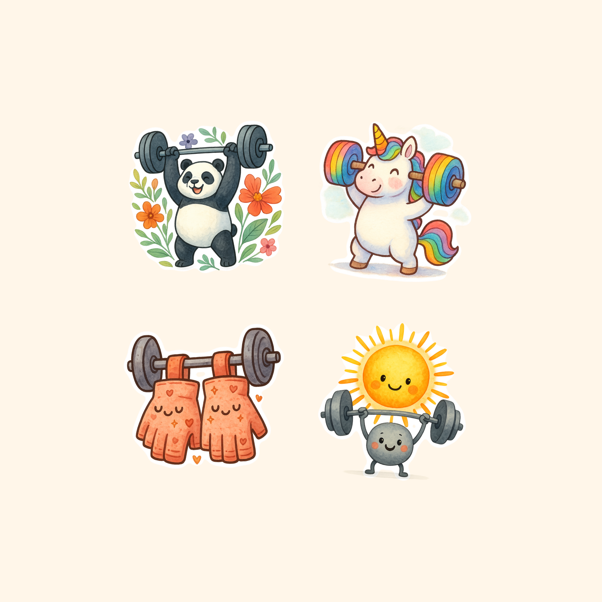 Gym & Fitness Sticker Quad Pack (4-Pack) — all stickers included