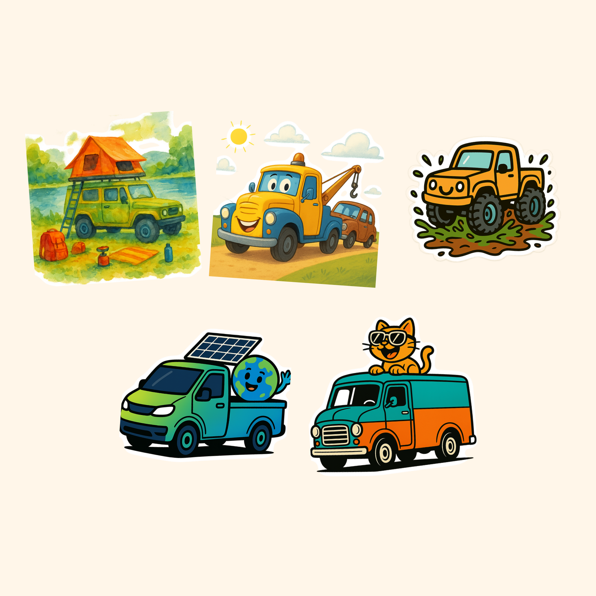 Vehicles Sticker Pack (5-Pack) — all stickers included in the pack