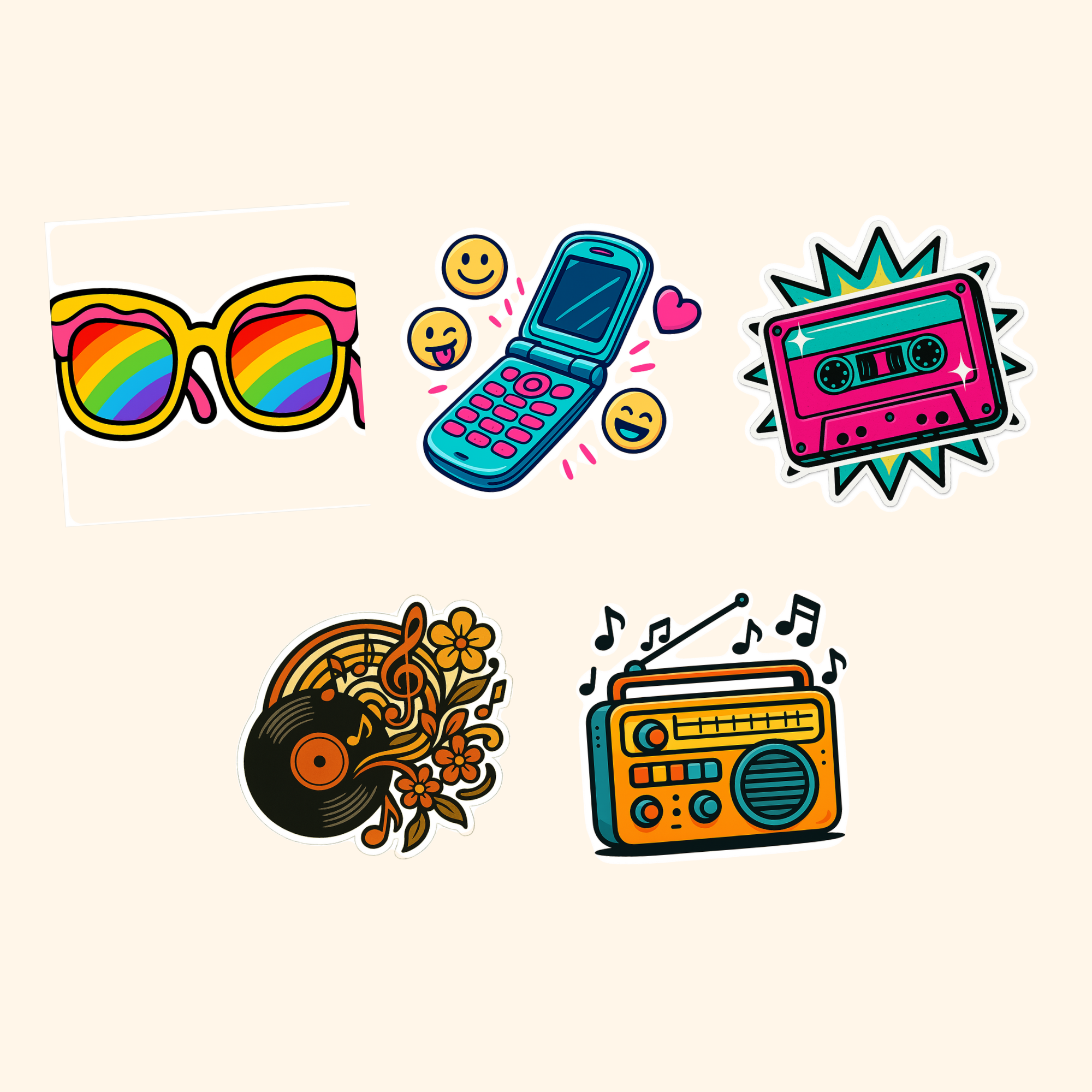 Retro & Vintage Sticker Pack (5-Pack) — all stickers included in the pack