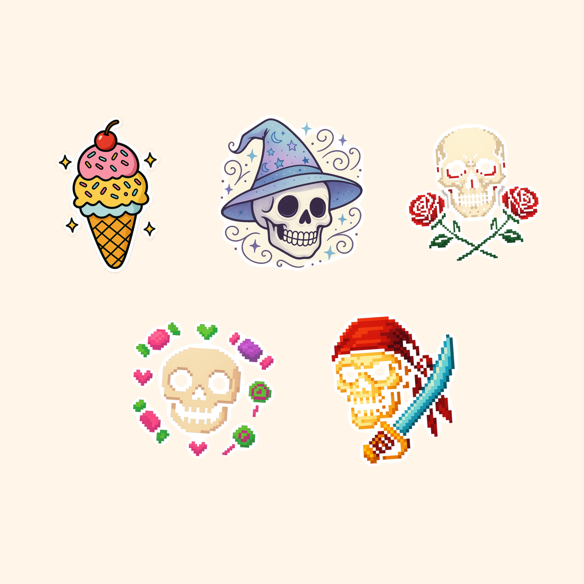 Skulls & Gothic Sticker Pack (5-Pack) — all stickers included in the pack