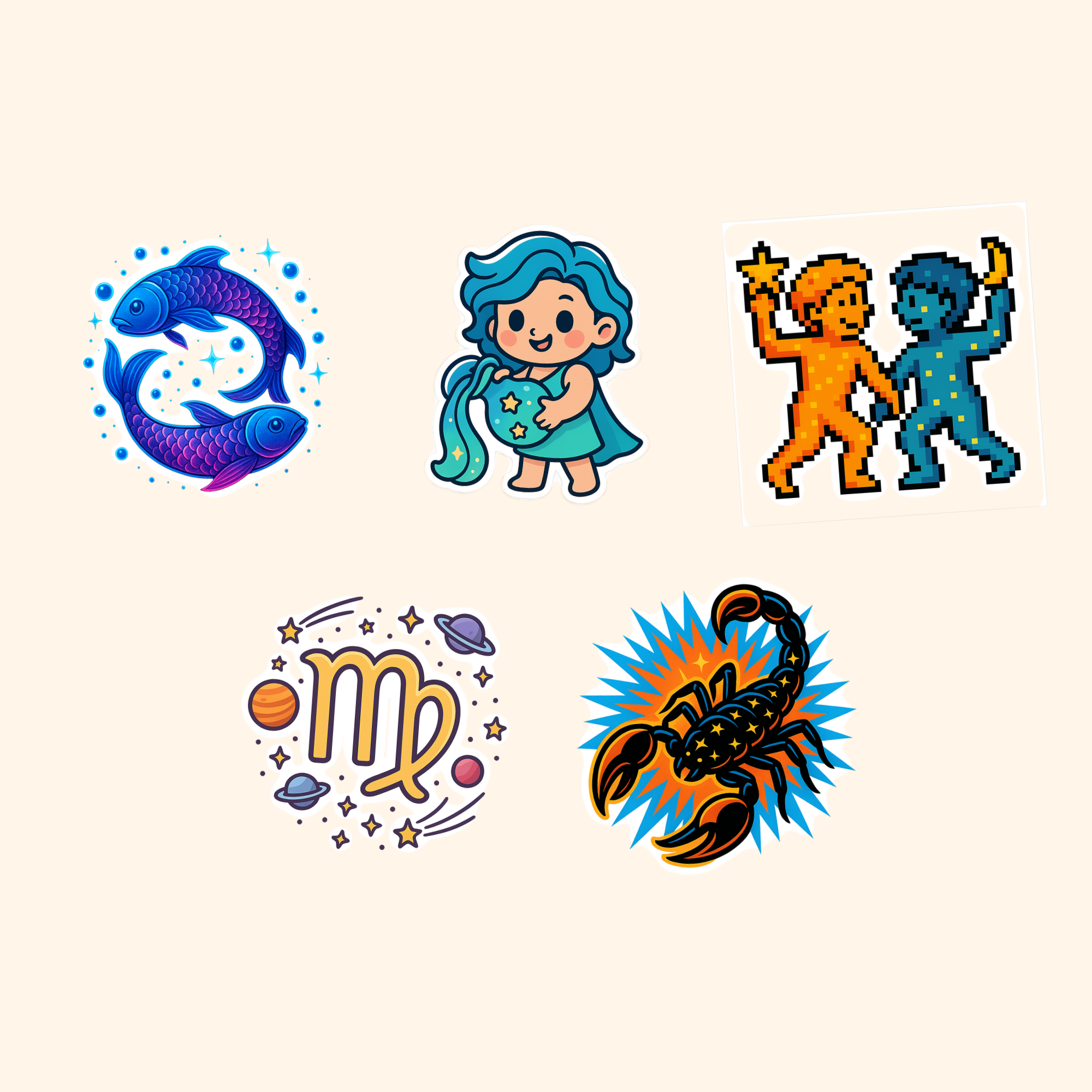 Zodiac Sticker Pack (5-Pack) — all stickers included in the pack