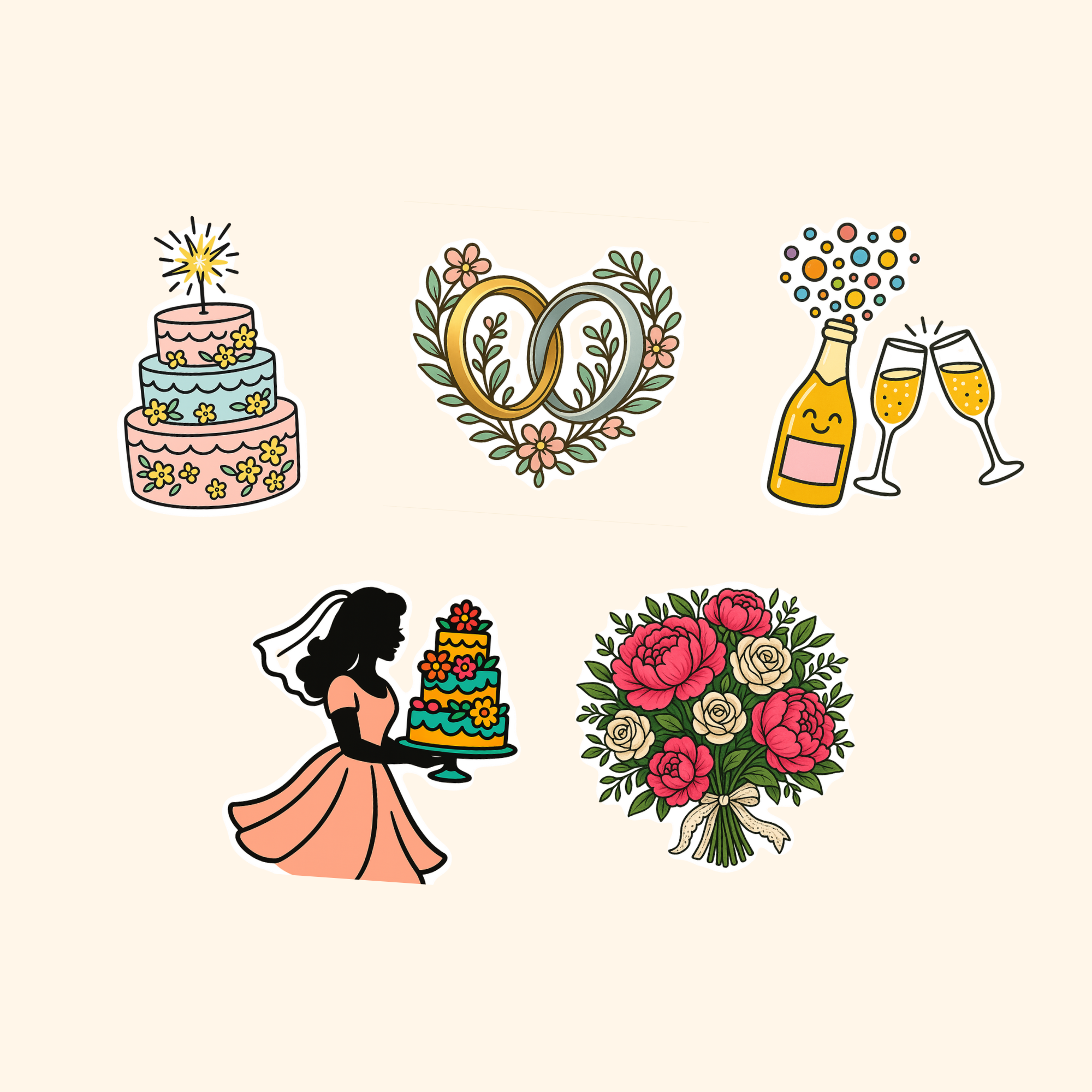 Wedding Sticker Pack (5-Pack) — all stickers included in the pack