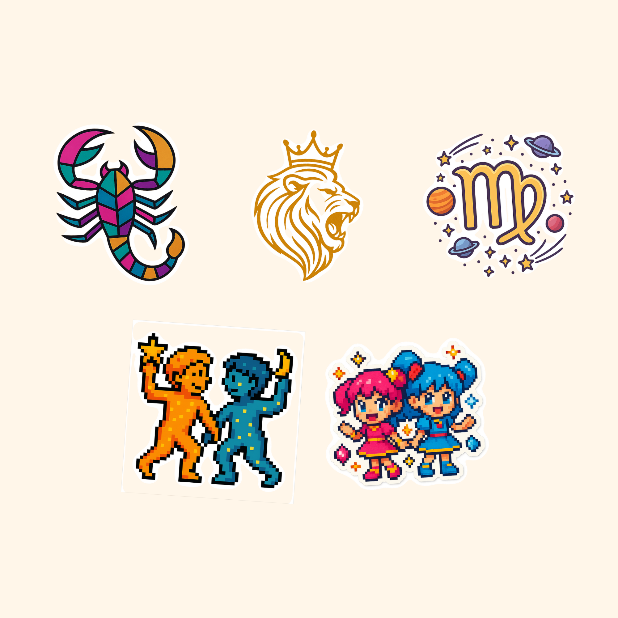 Zodiac Signs Art Sticker Pack — all stickers included in the pack