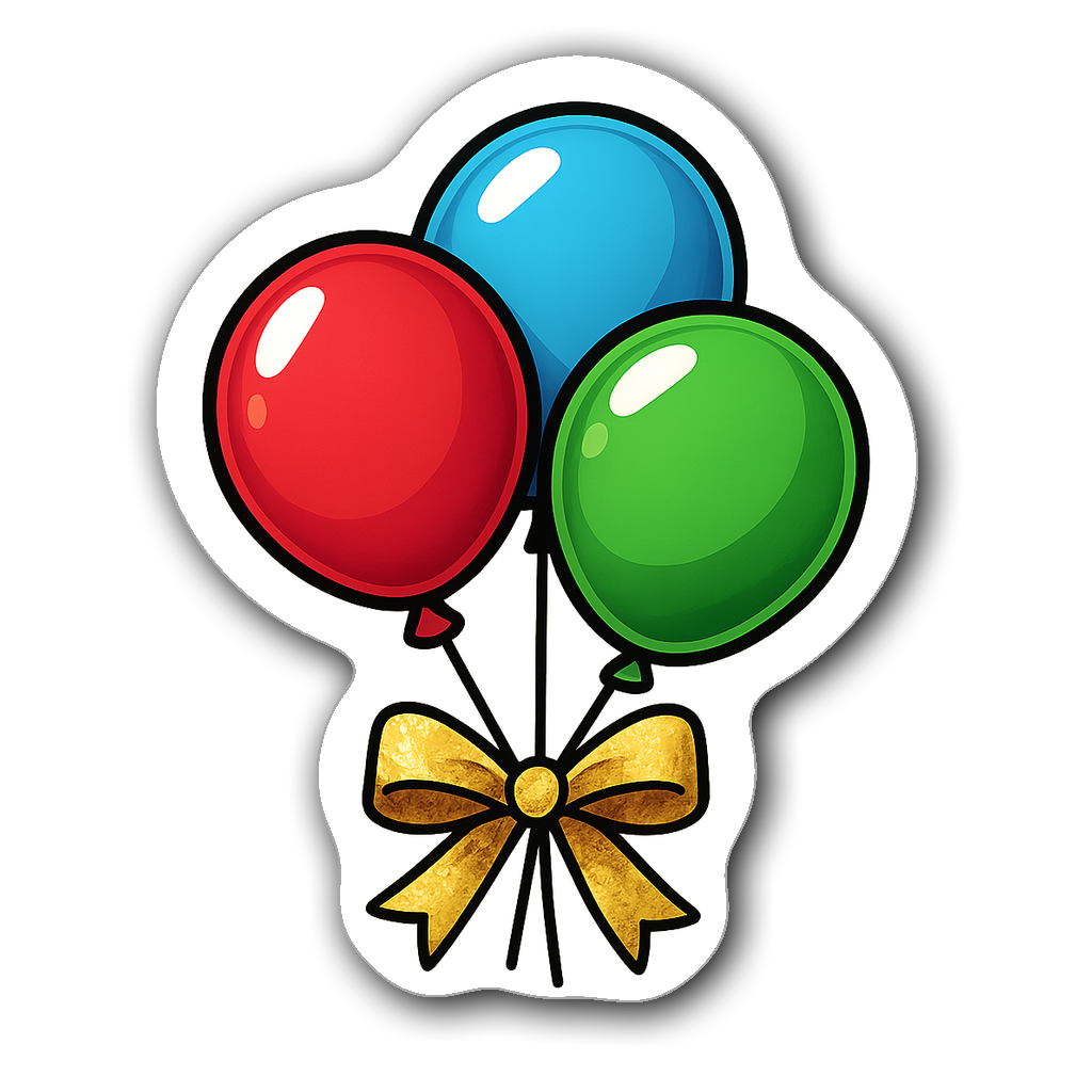 Colorful balloon bouquet sticker with shiny reflections