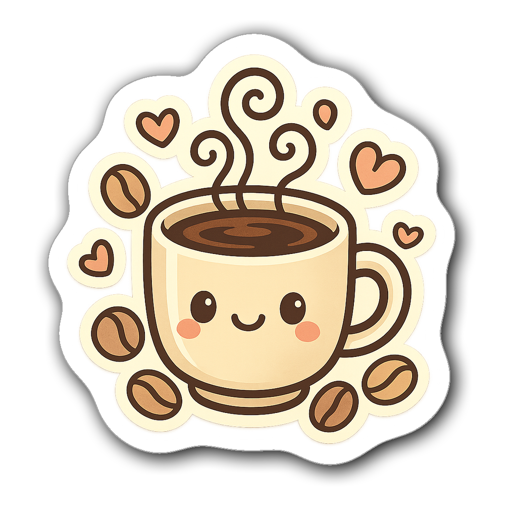 Cute coffee cup sticker with steam and hearts