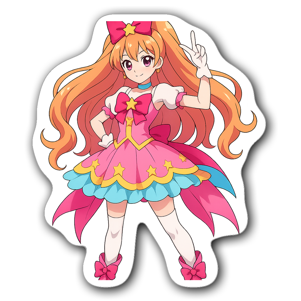 Anime-inspired magical girl sticker with bows and stars
