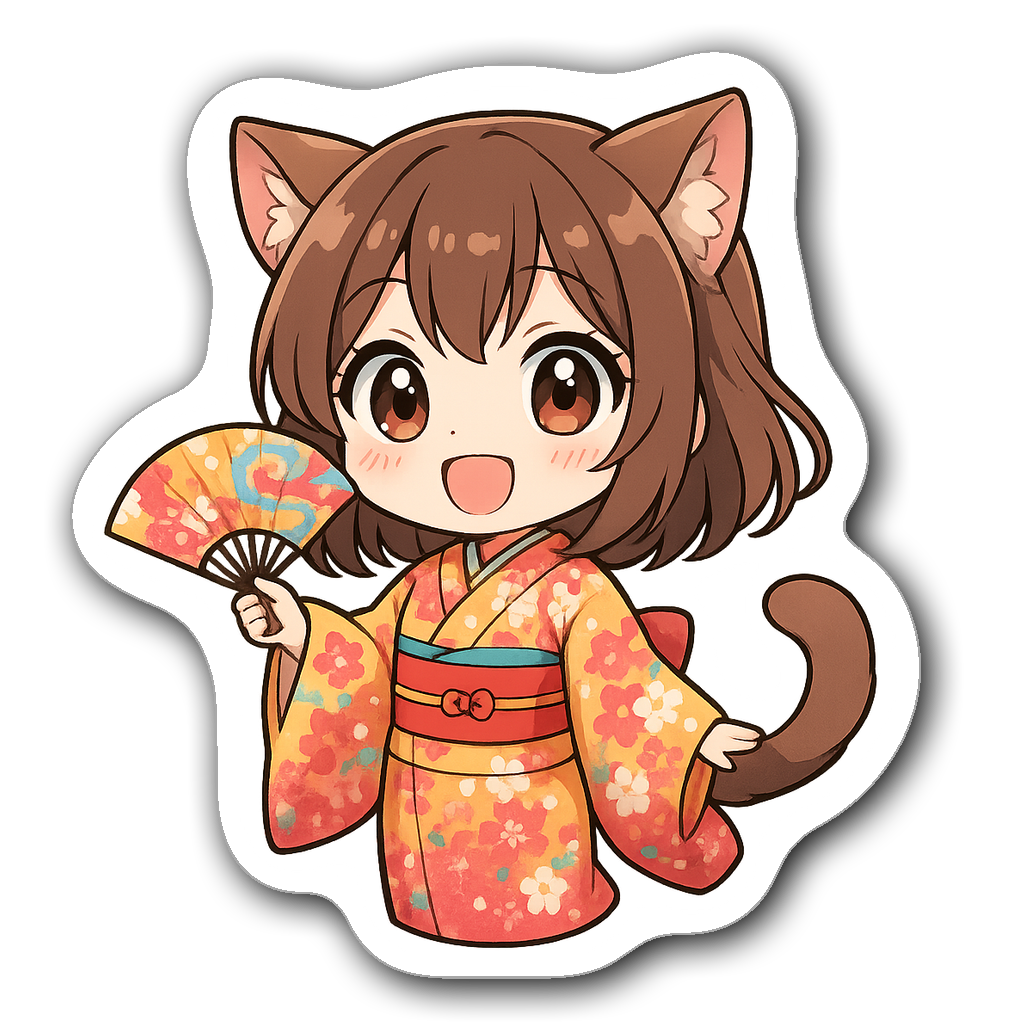 Kawaii chibi anime girl with big eyes in a kimono