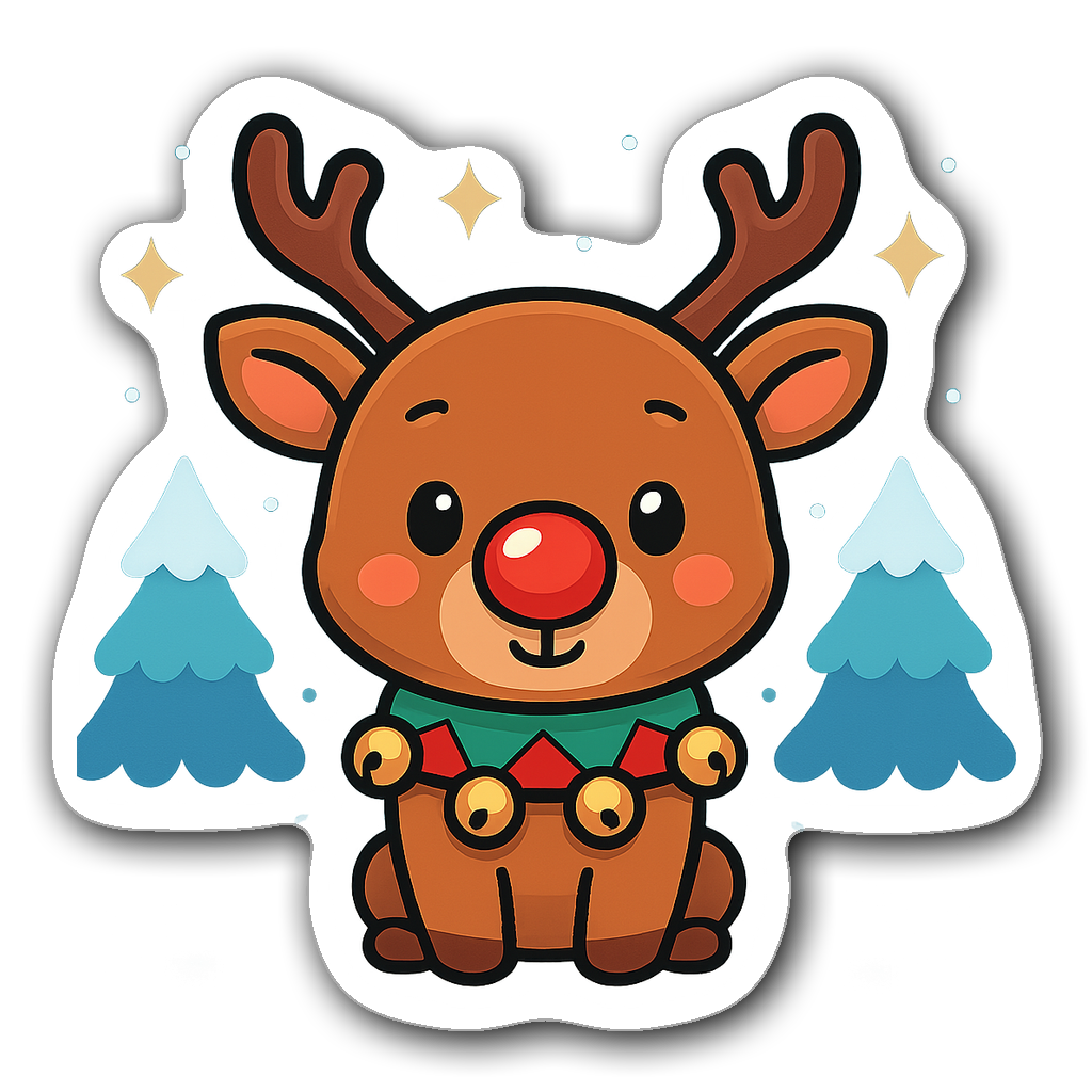 Adorable reindeer with a shiny red nose and festive collar