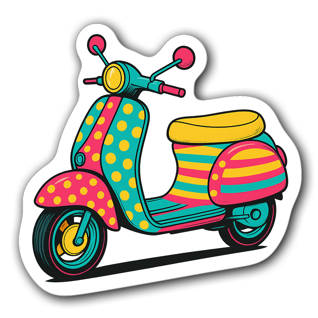 Retro-inspired electric scooter sticker with vibrant colors