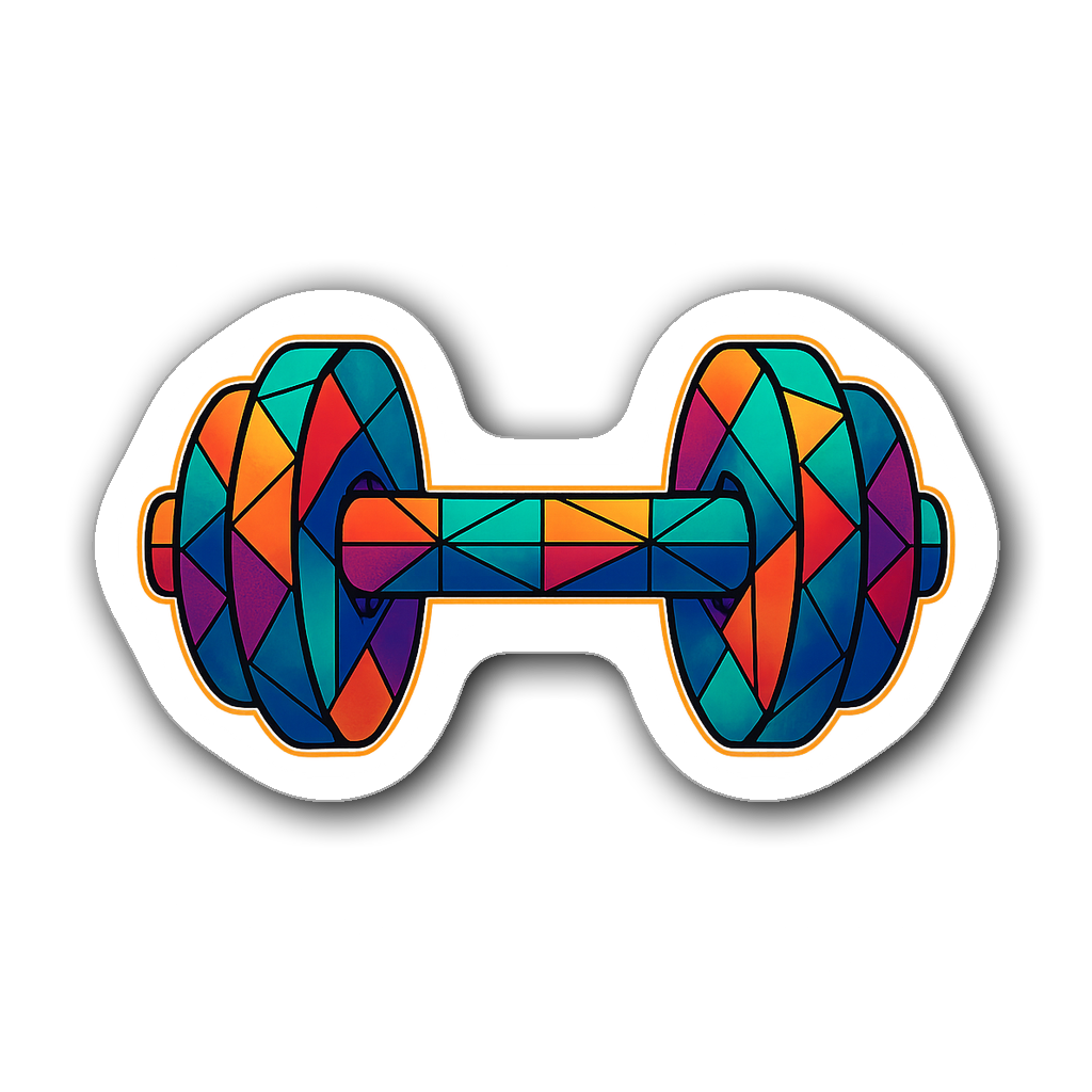 Geometric design of a dumbbell made of colorful triangles and circles