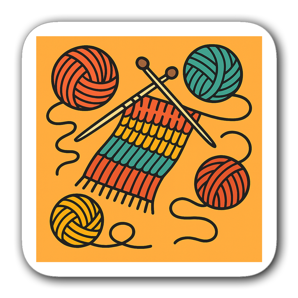 Colorful knitting scene with yarn balls and knitting needles
