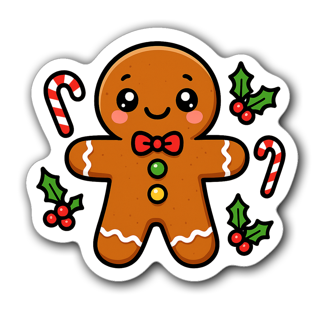 Kawaii gingerbread man sticker with colorful details