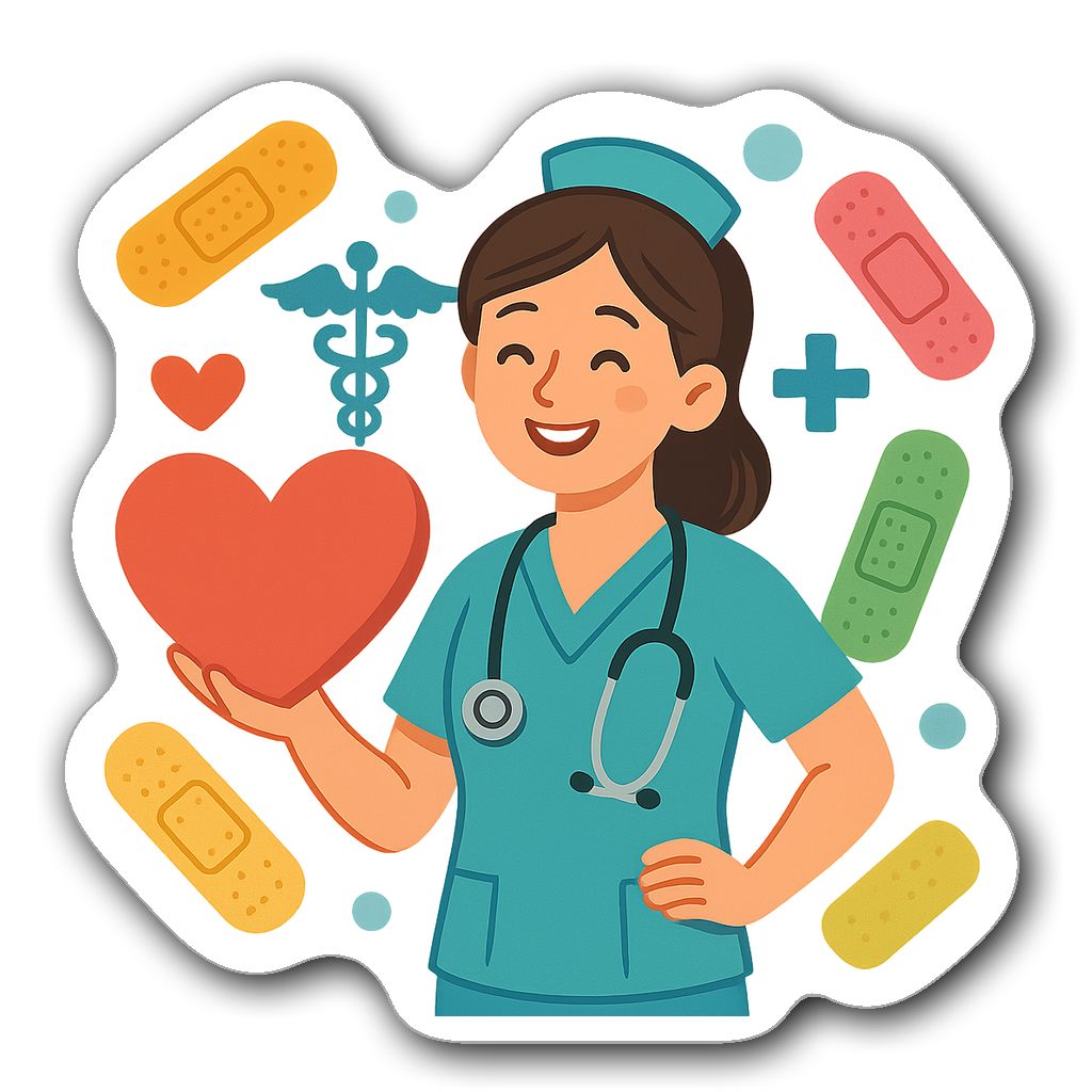 Cheerful nurse character holding a syringe and stethoscope