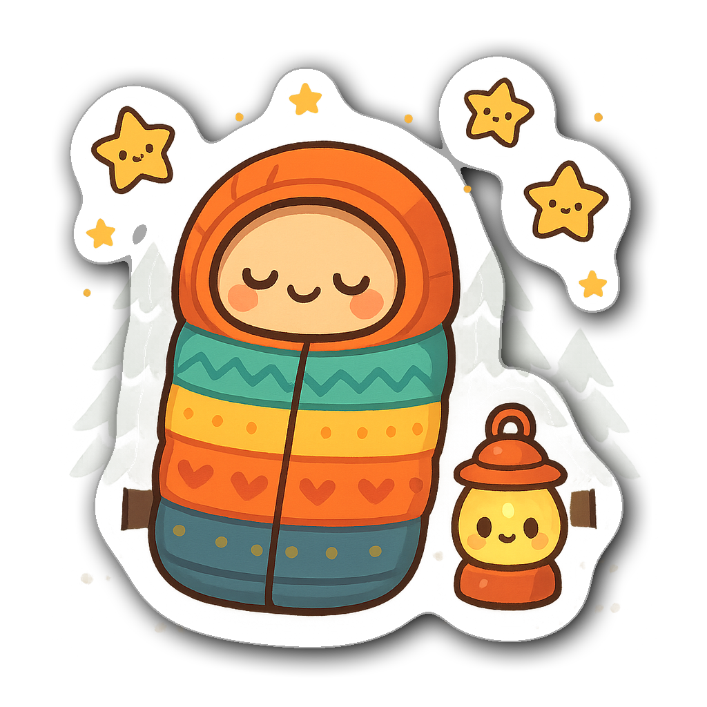 Kawaii chibi sleeping bag with cute eyes and stars