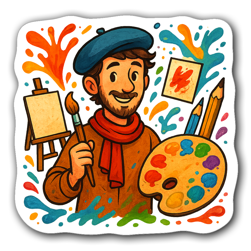 Creative artist with paintbrush and vibrant palette sticker