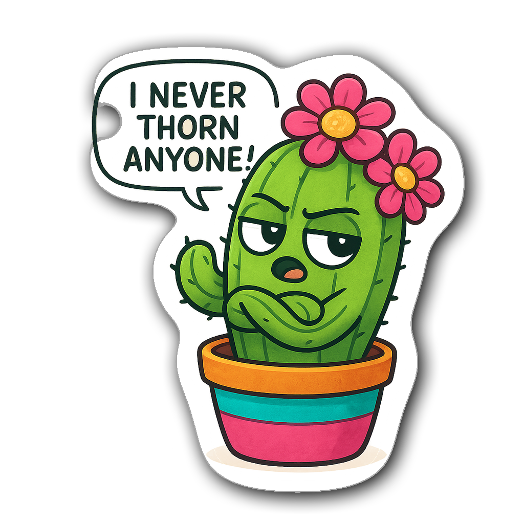 Chibi cactus with flowers and sarcastic expression sticker