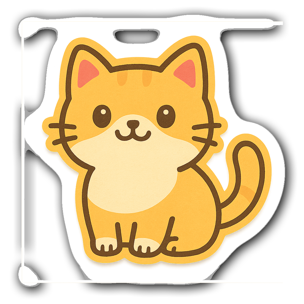 Playful cat sticky note with big eyes and a smile