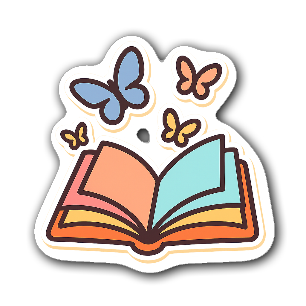 Enchanting sticky note shaped like an open book with butterflies