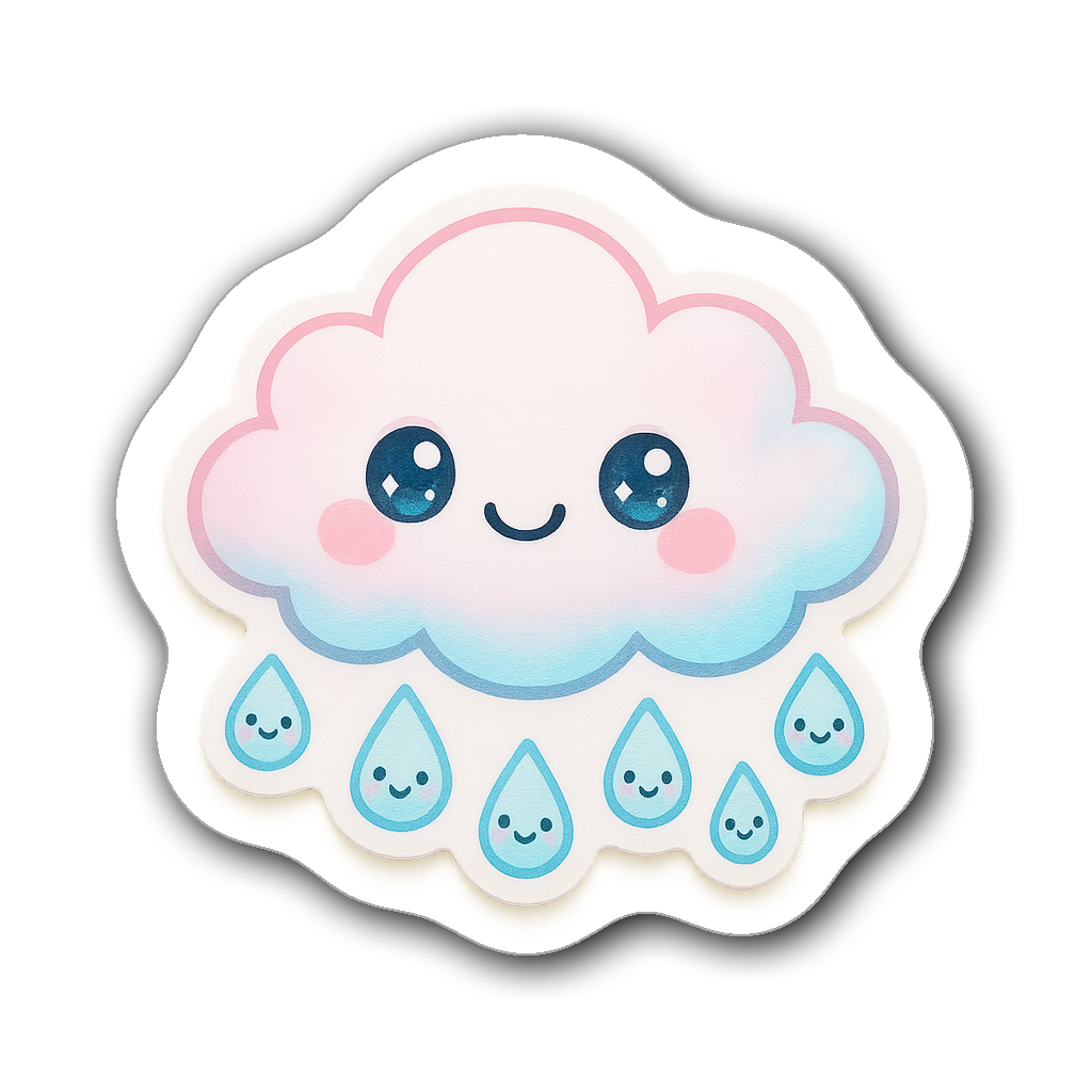 Kawaii chibi-style sticky notes shaped like a smiling cloud