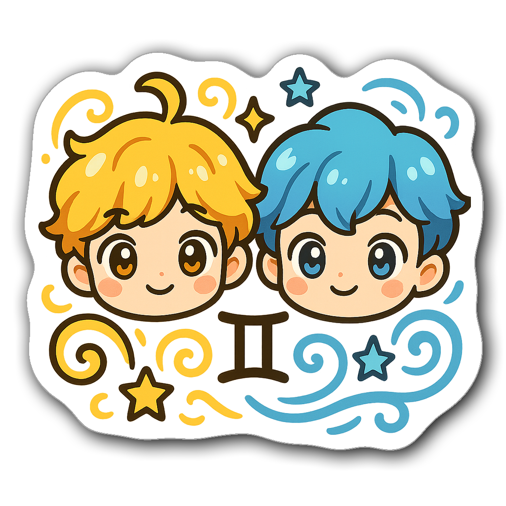 Chibi Gemini duo sticker with bright colors and stars
