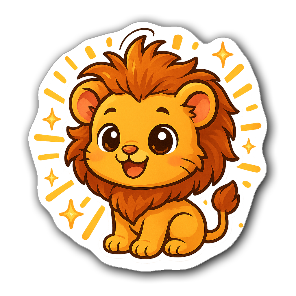 Chibi Leo Zodiac sticker featuring a cute lion cub with sun rays