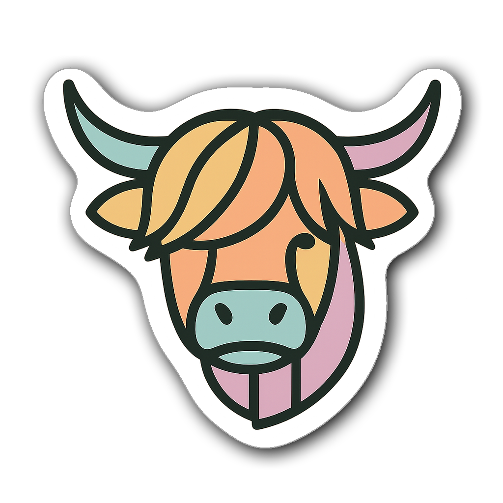 Minimalistic silhouette of a highland cow in pastel colors