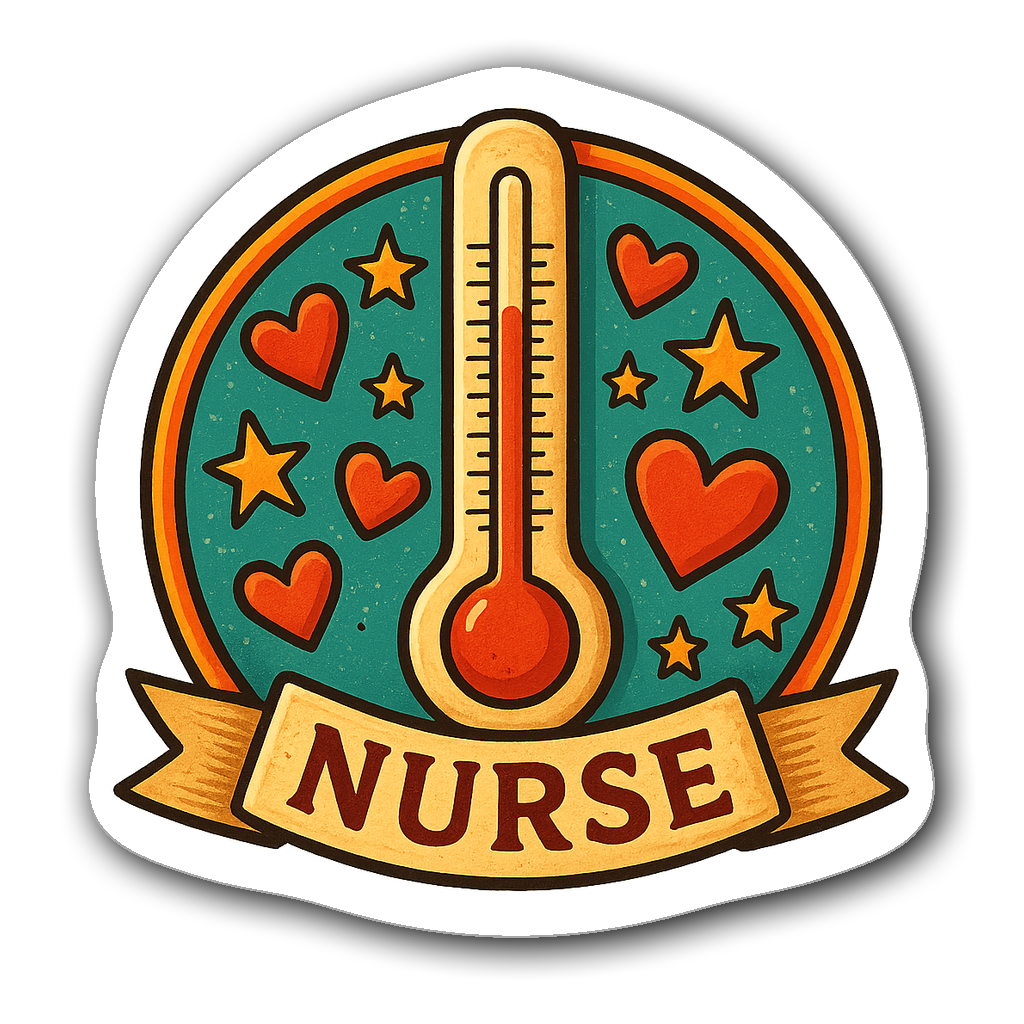 Vintage-style thermometer emblem sticker for nurses
