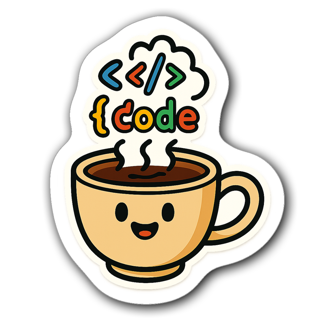 Cartoon coffee cup with steam forming colorful code