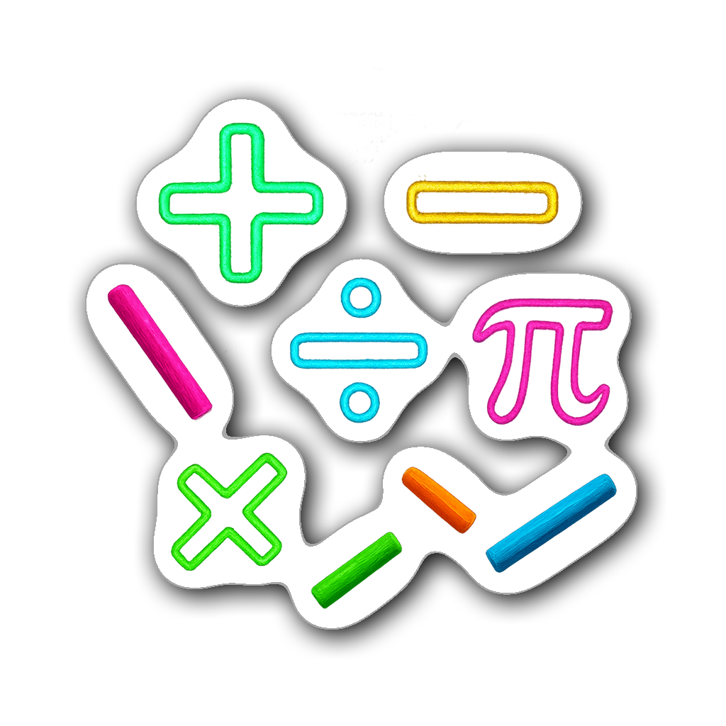 Neon glow teacher laptop sticker featuring math symbols