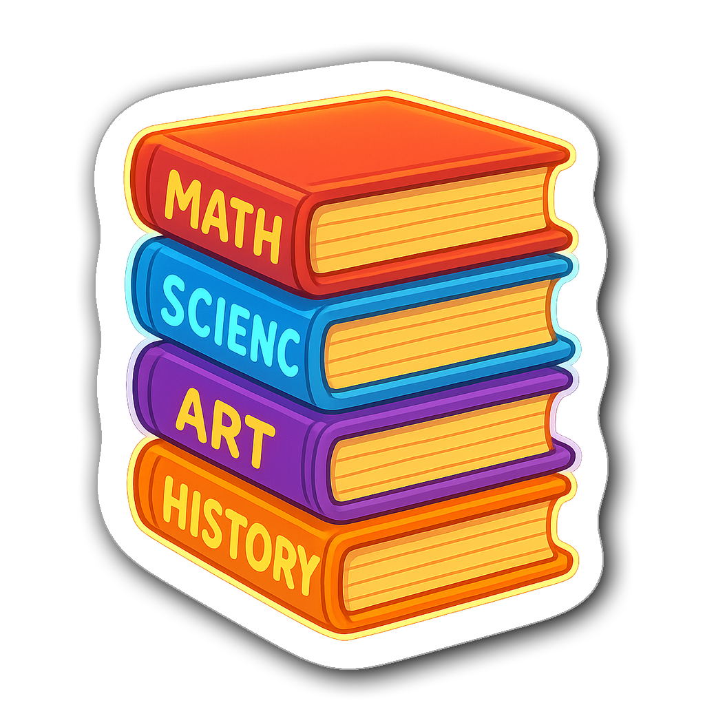 Colorful cartoon stack of books with glowing outlines