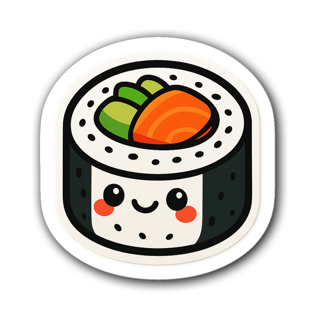 A cute anime-style sushi roll and bubble tea cup sticker