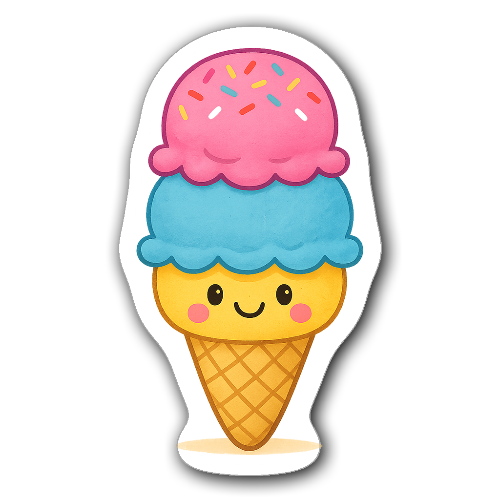 Cheerful ice cream cone with colorful scoops sticker