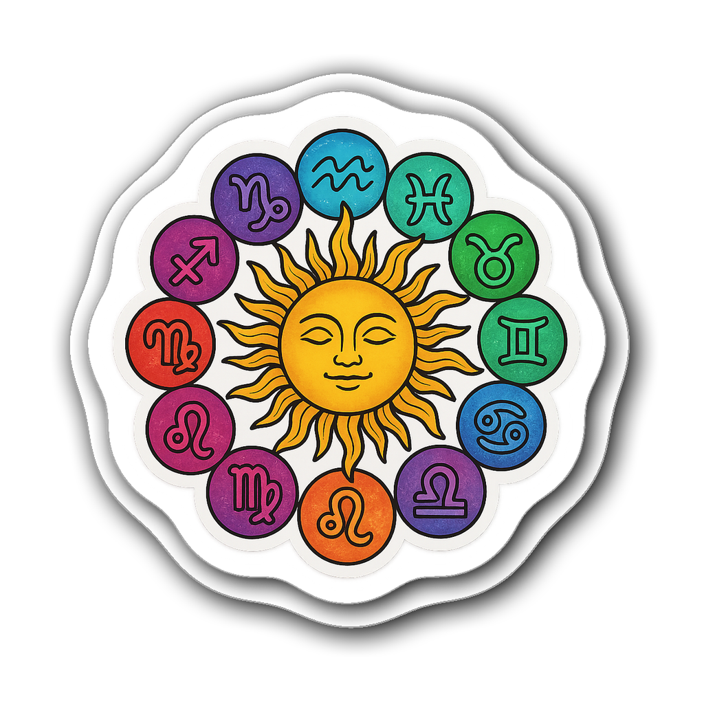 Zodiac Signs Die-Cut Sticker with zodiac symbols and sun
