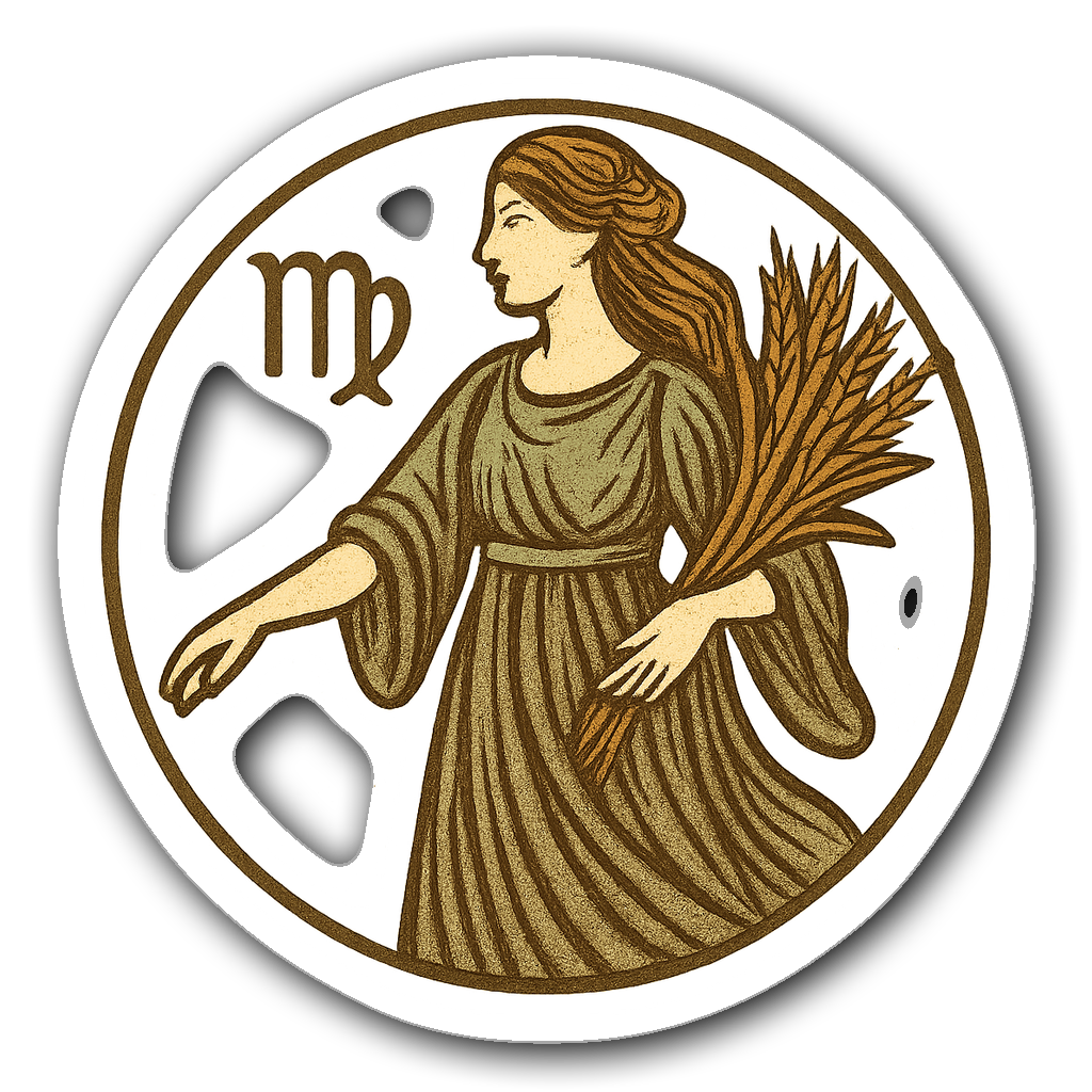 Virgo symbol in woodblock linocut style with transparent background