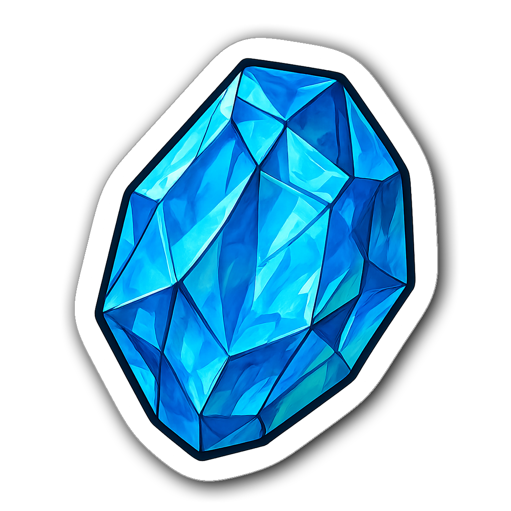 Watercolor illustration of a faceted blue topaz crystal
