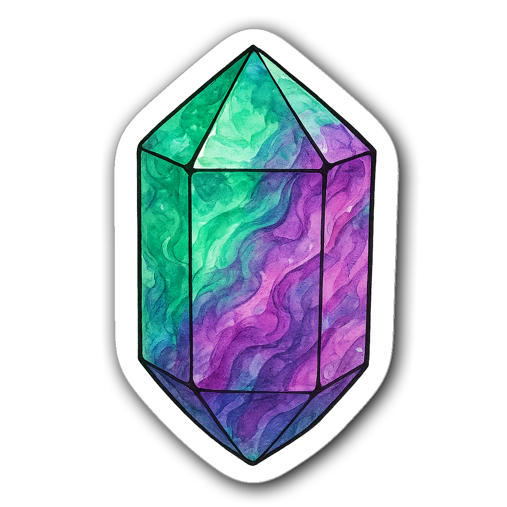 Watercolor illustration of a magical fluorite crystal sticker