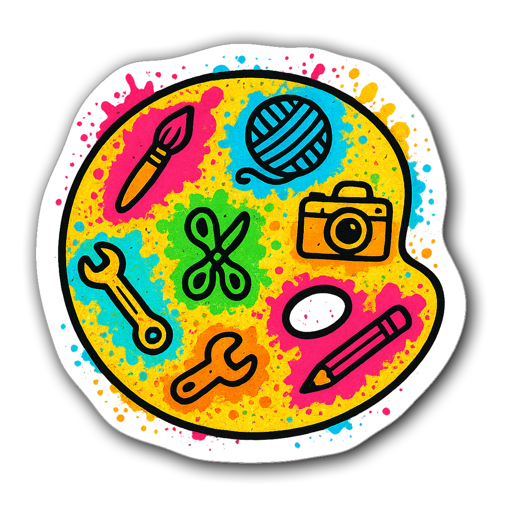 Colorful hobby tools sticker designs in graffiti style