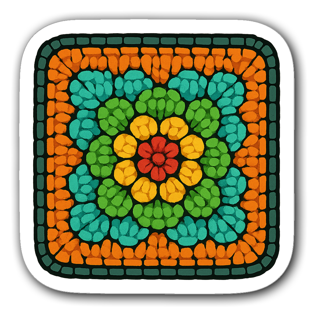 Colorful pixel art crochet granny square sticker