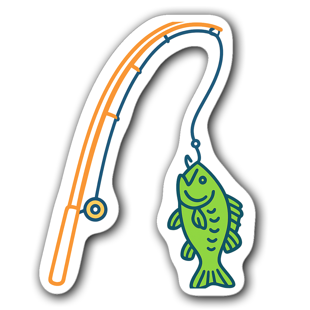 Minimalist bass fishing sticker showcasing fishing rod and fish