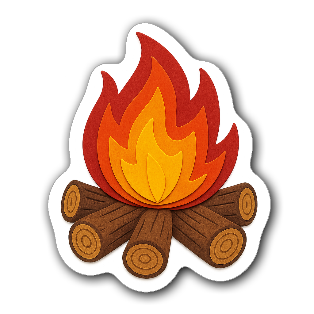 Colorful campfire illustration with layered flames and logs