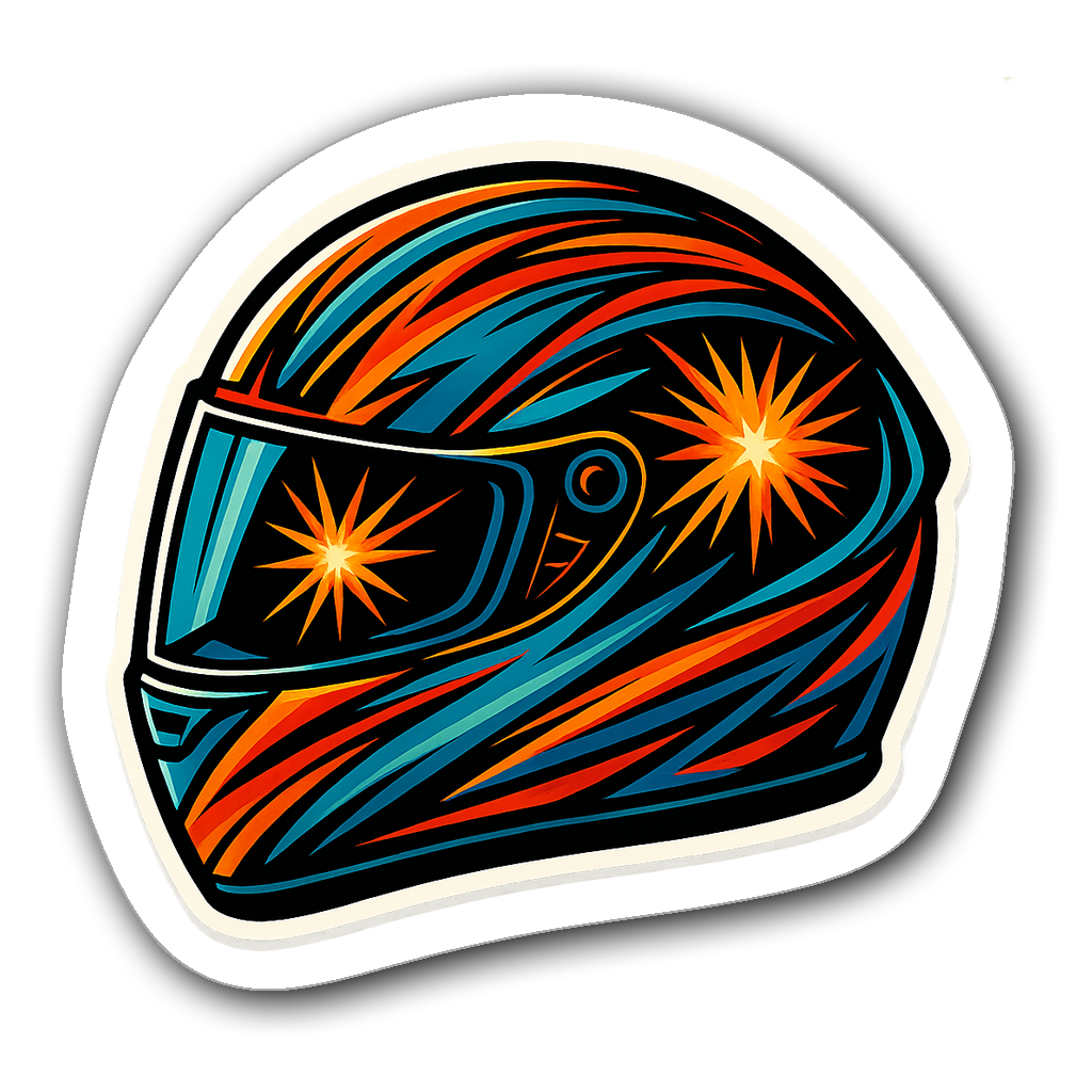 Dynamic motorcycle helmet sticker with abstract design and colors