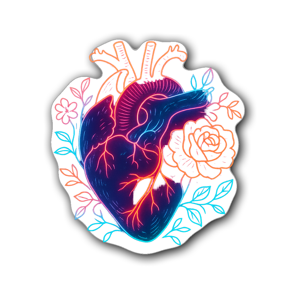 Neon outline sticker of a heart with flowers and vines